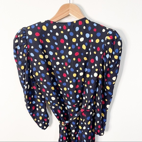 Reformation Black Polka Dots Fiesta Shoulder Pads Wrap Jaylee Dress Size Small - Picture 5 of 8